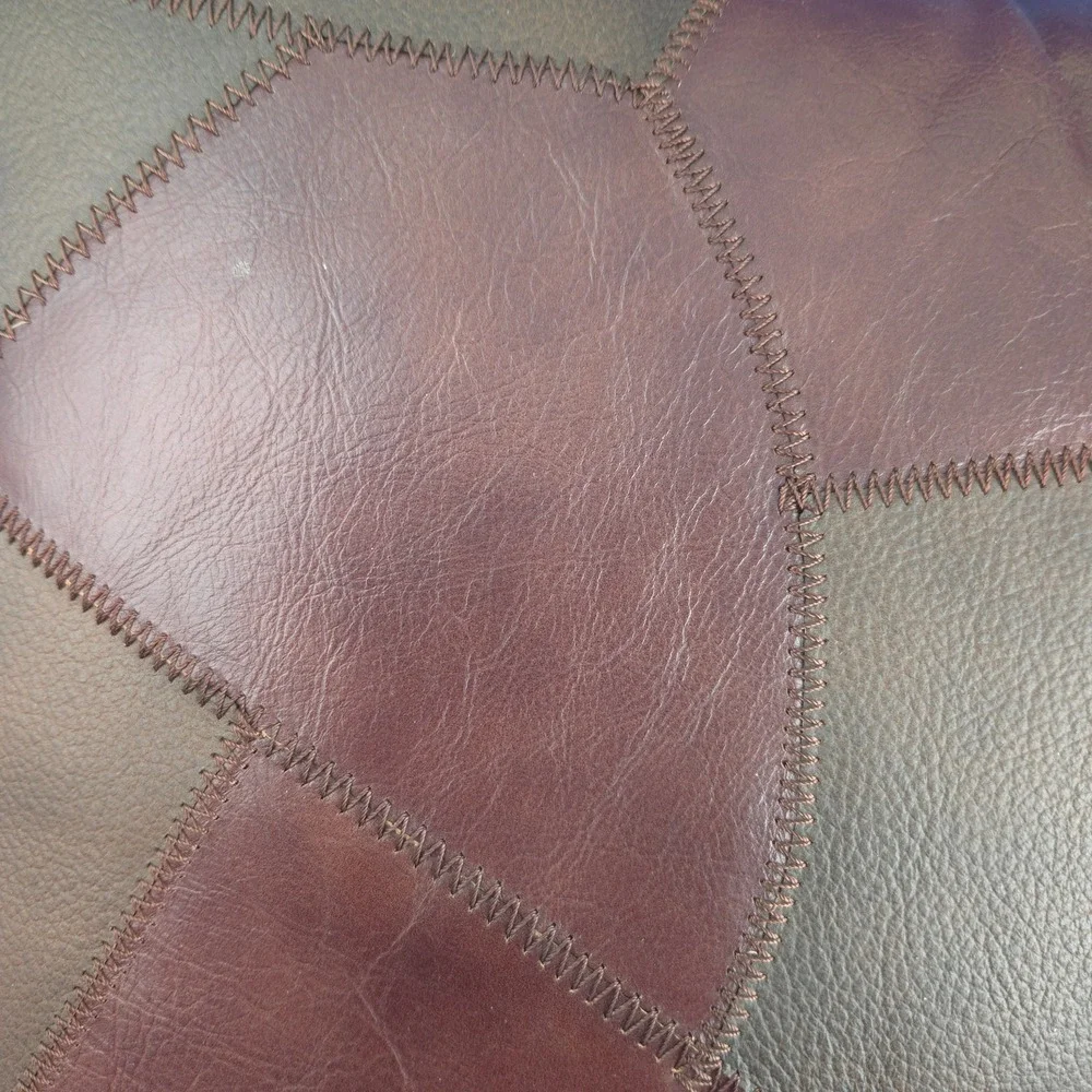 Vintage 1970s Patchwork Leather Throw Pillow 17x17 Brown‎